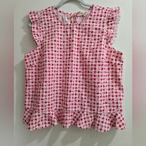 Red & White Checkered Eyelet Top Size L